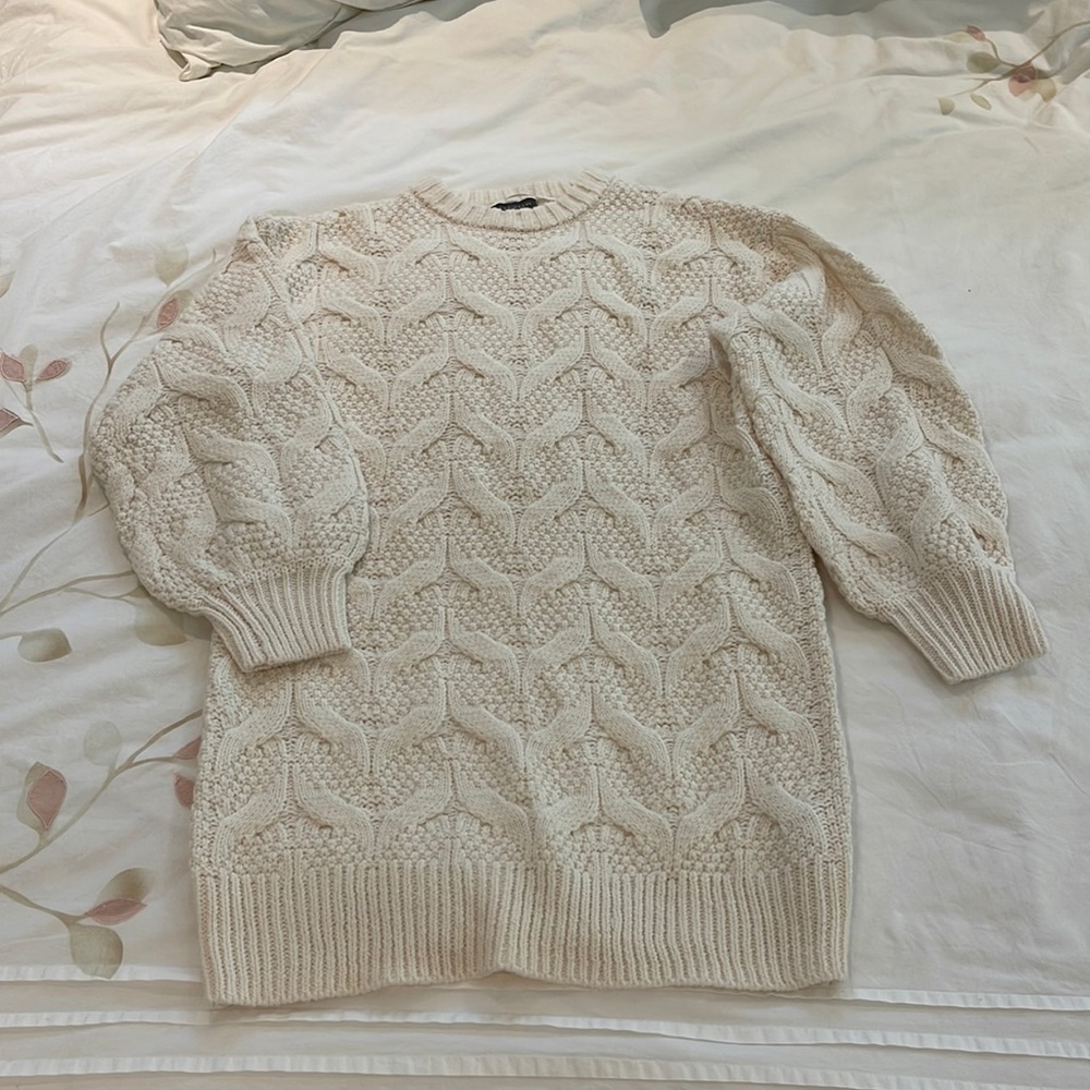 Cable knit XS ivory sweater dress fall loose business casual winter knitted
